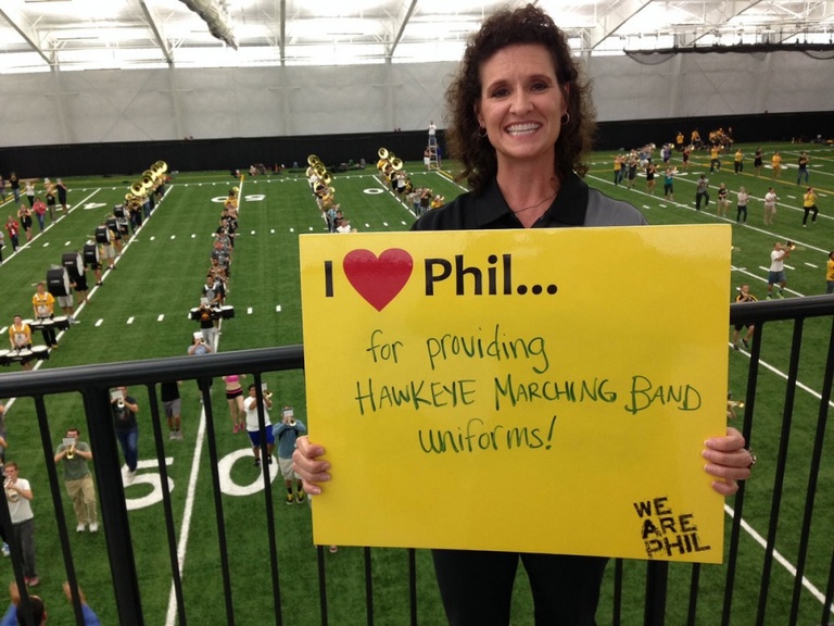 Kathy Ford, administrative services coordinator for bands in the School of Music, told why she appreciates private support (and why she gives back to the university): “For providing Hawkeye Marching Band uniforms!”