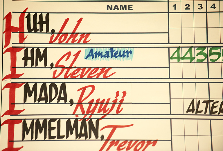 The tournament scoreboard with Ihm identified as an amateur.