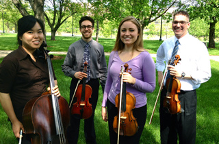 ardore quartet standing with instruments