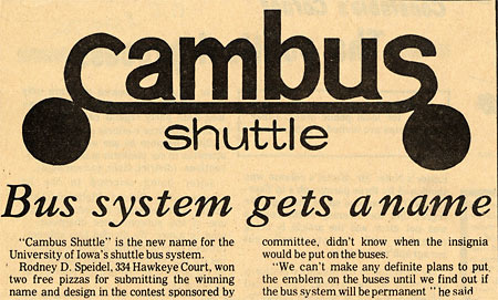 March 24, 1972, Daily Iowan headline announcing campus bus service