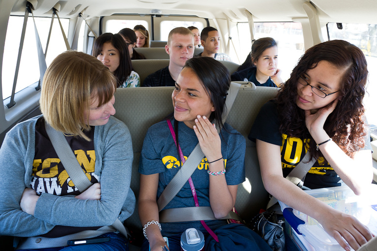 University of Iowa students get comfortable before travelling around Chicago