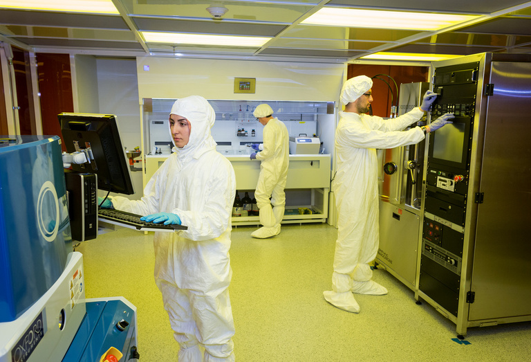 students in a nantechnology clean room