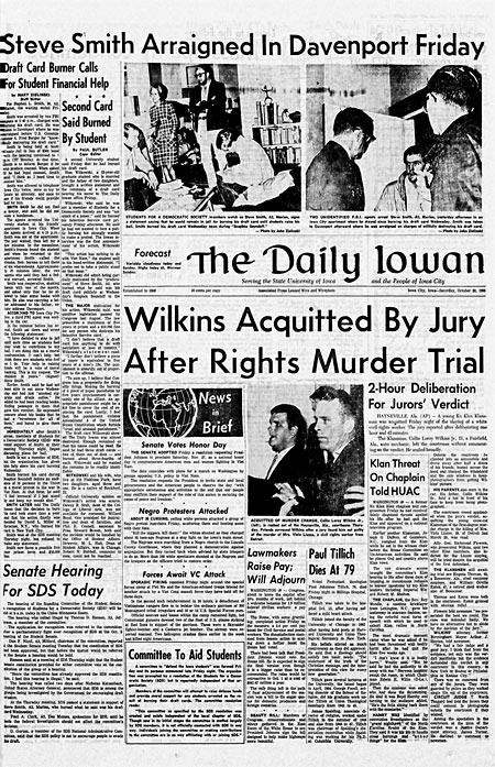 Front page of The Daily Iowan, Oct. 23, 1965