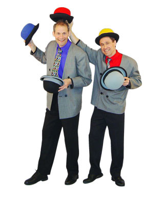 Two men with several hats