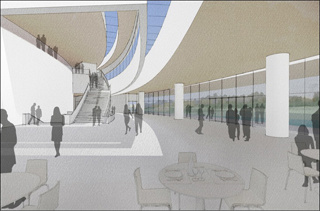 rendering of Hancher Auditorium lobby