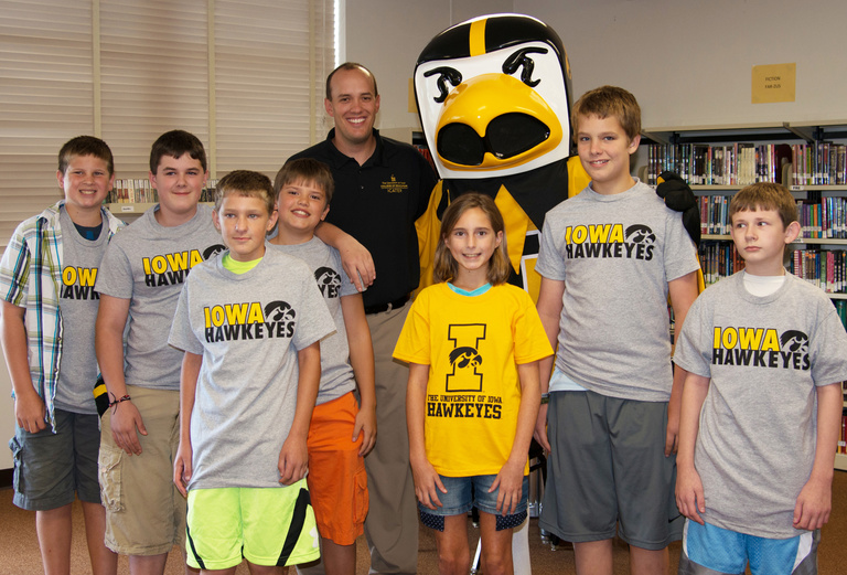 Herky joins James R. Stachowiak for the ICATER workshop at Roosevelt Middle School.