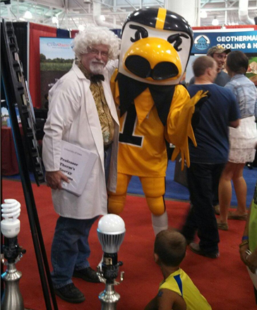 Doug Litwiller (aka Professor Therm), associate director of energy conservation in the Department of Facilities, with Herky