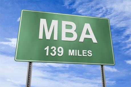 photo illustration of road sign indicating 139 miles to the MBA program
