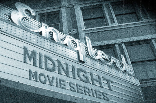 Englert marquee displays midnight movie series