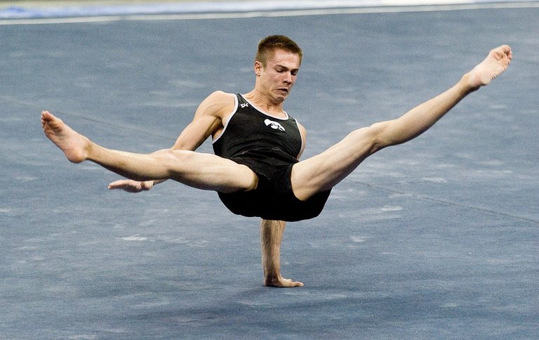 Anton Gryshayev competes in the floor exercise