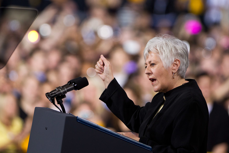 President Sally Mason gestures while speaking
