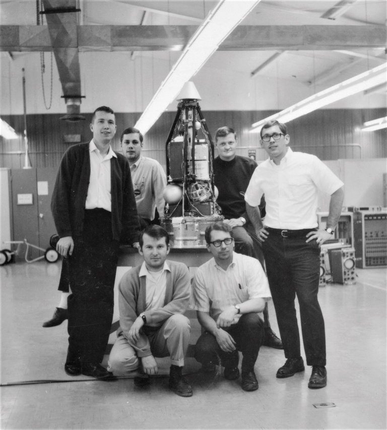 Don Gurnett, left, is pictured in 1968 with his engineering team for the Javelin 8:46 rocket experiment.