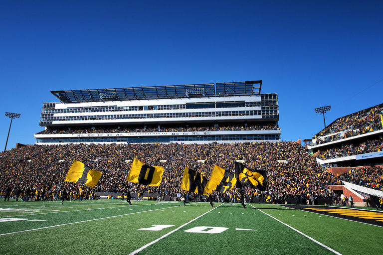 the iowa flags at the football game
