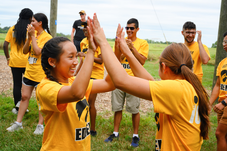 students join hands in iowa edge team-building exercise