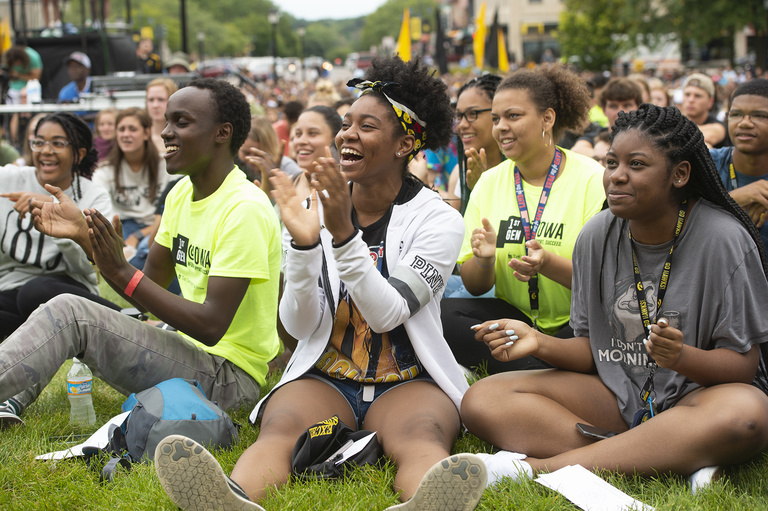 new students applaud during convocation and block party 2019