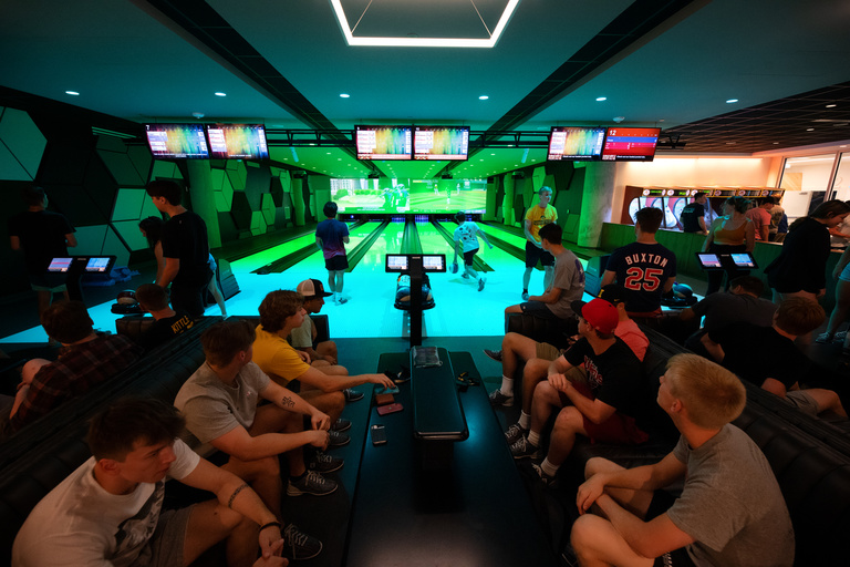 Students enjoyed bowling and arcade games at SpareMe in downtown Iowa City.