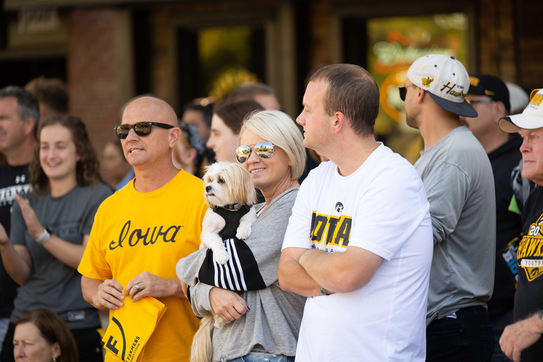 Iowa basketball fans gathered downtown on Iowa Avenue to watch Hawkeye Hoops Downtown on Sept. 30, 2022.