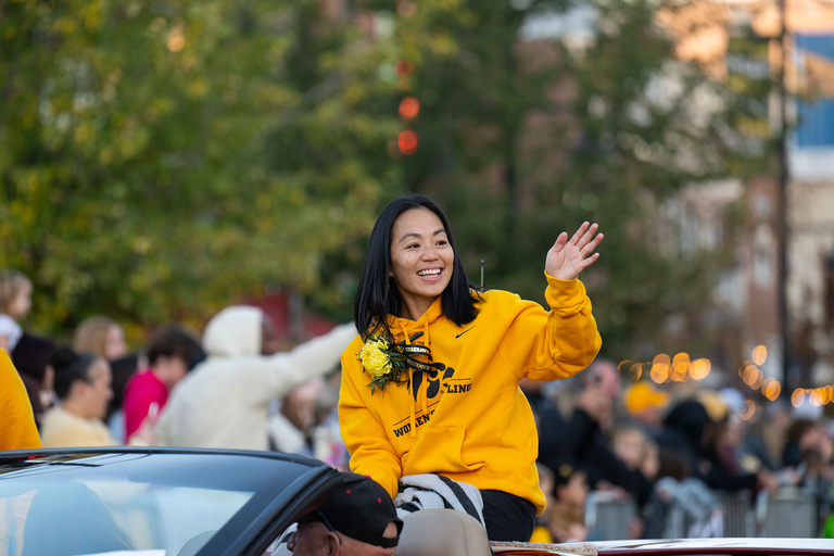 Iowa Women's Wrestling Head Coach Clarissa Chun was one of two grand marshals leading this year's parade. The other was Tom Brands, men's wrestling head coach.