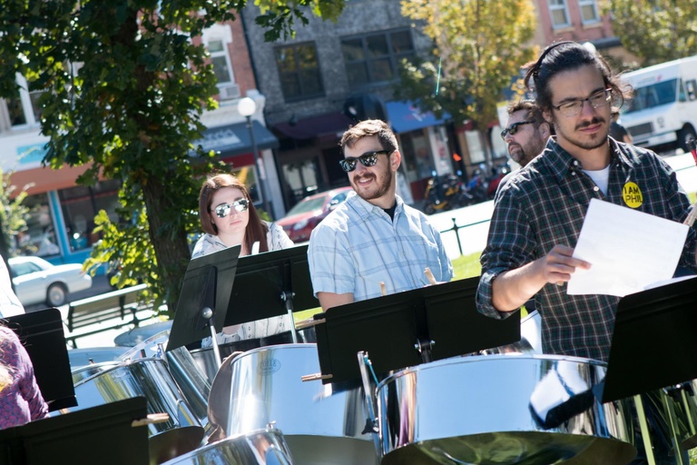 The UI's Pandelirium Steel Drum Band set a festive tone for the College of Liberal Arts & Sciences' We Are Phil celebration on Wednesday, September 30.