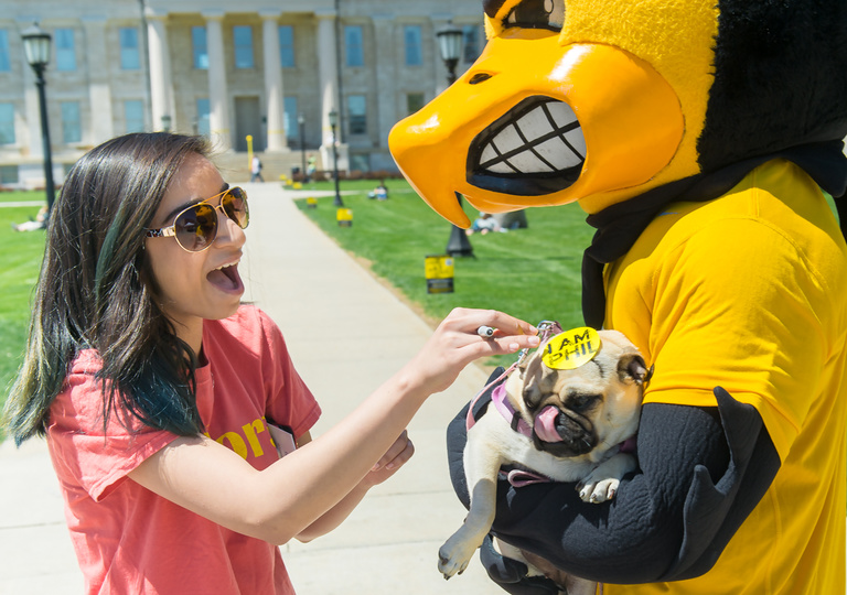 Herky on the Pentacrest for Phil's Day.