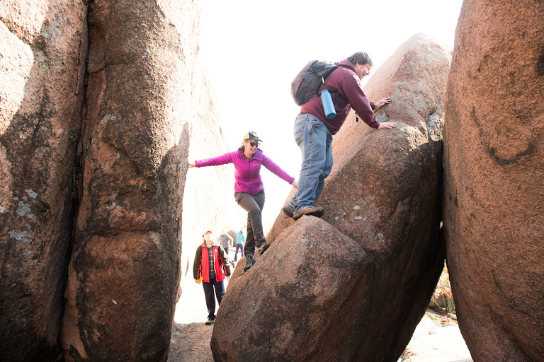Who knew rocks can be so much fun? Kate Tierney, and Matt Trembath negotiate passage among gargantuan stones at Elephant Rocks State Park.