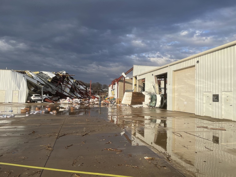 Damage from the severe storm that passed through Coralville, Iowa, on Friday, March 31.