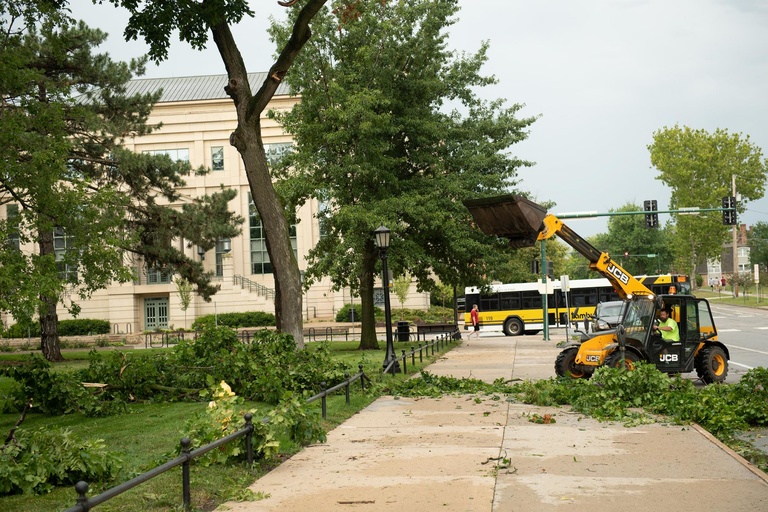 downed branches, heavy machinery, on the pentacrest