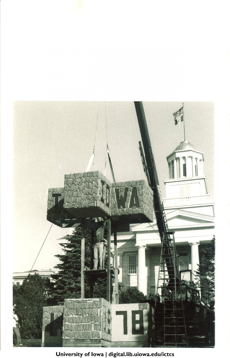 corn monument under construction, 1978
