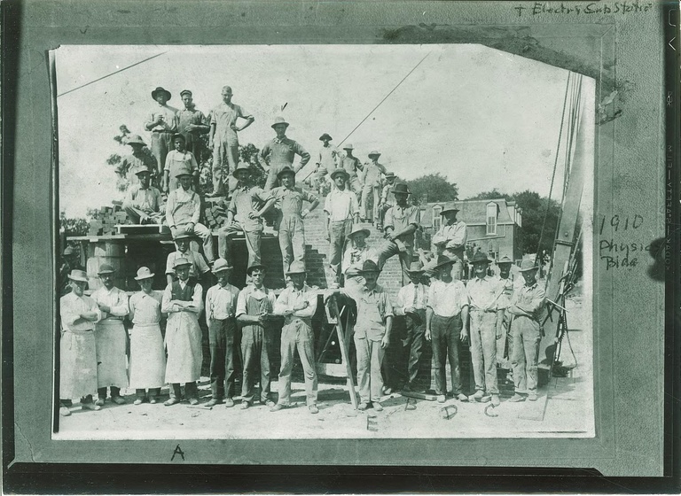 physics building construction crew 1910