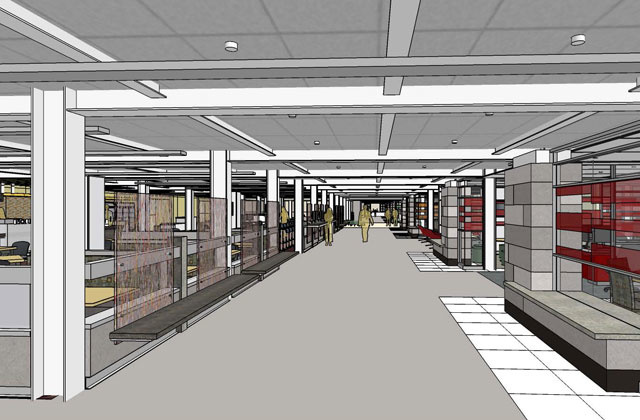 Architectural rendering of interior space of main library renevoations