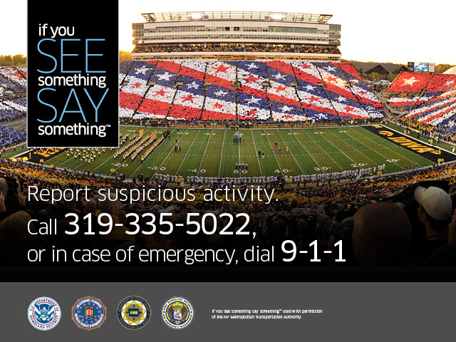 Digital poster for the university's take on the "see something, say something" campaign. Messages will appear on digital boards across campus.