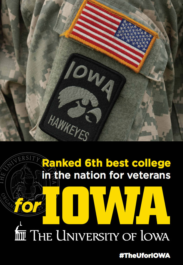 Advertisement reading "Ranked 6th best college in the nation for veterans".