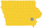 Washington county highlighted on a map of Iowa