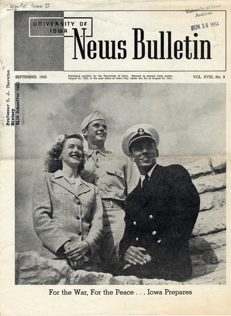Cover of University of Iowa News Bulletin, September 1943