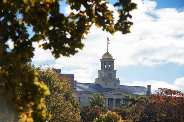 old capitol with fall leaves