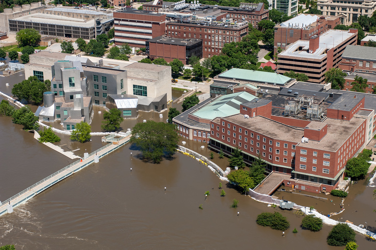 Aerial view of the IMU during 2008 flood