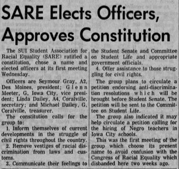 Screen capture of 1962 Daily Iowan front page