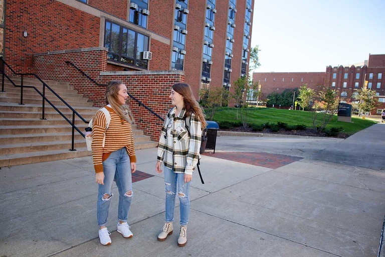 students outside residence hall