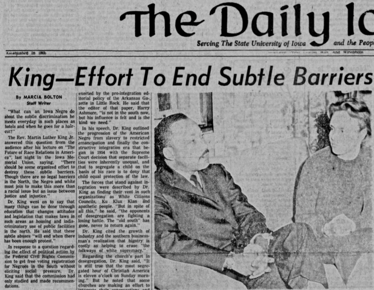 Screen shot of 1959 Daily Iowan front page
