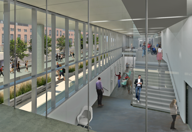 rendering of new psychological and brain sciences building, interior view