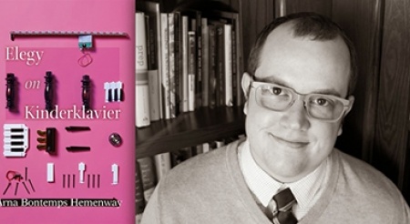 University of Iowa alumnus Arna Bontemps Hemenway alongside the cover of one of his books 