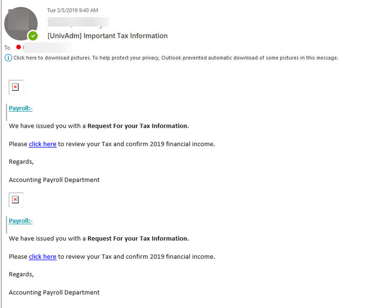 phishing attempt that mentions tax info