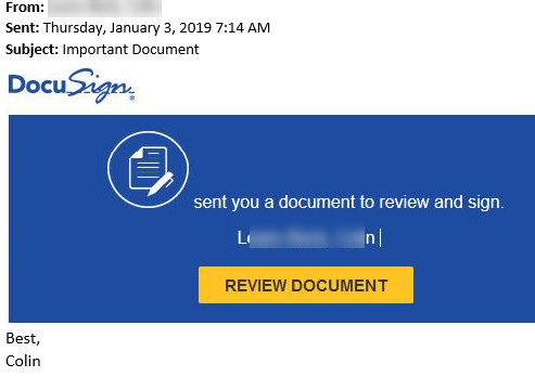 phishing attempt pretending to be from docusign