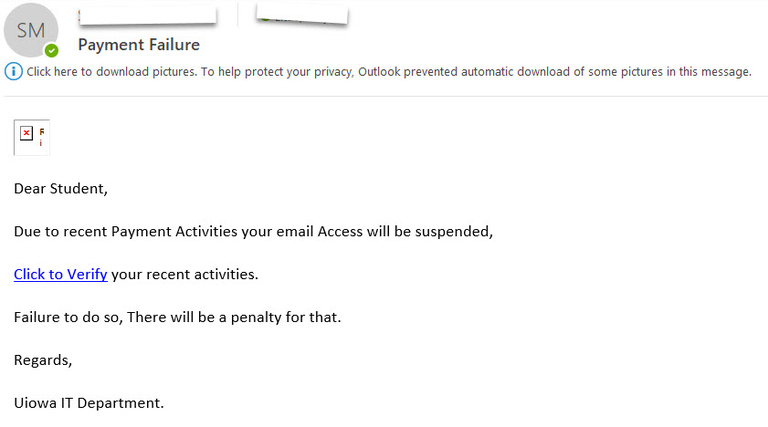 phishing attempt that threatens a penalty