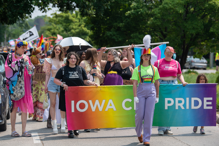 The Iowa City Pride Parade makes its way down the street on Saturday, June 17, 2023.