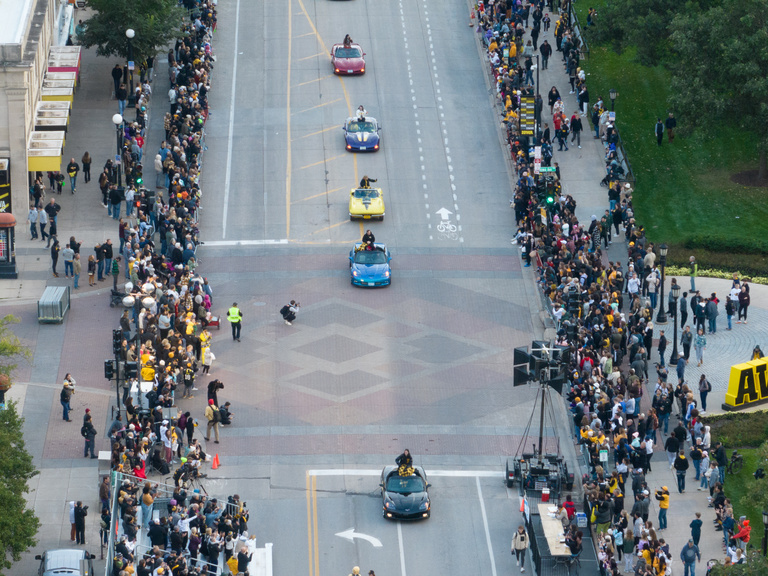 An aerial photo of the parade