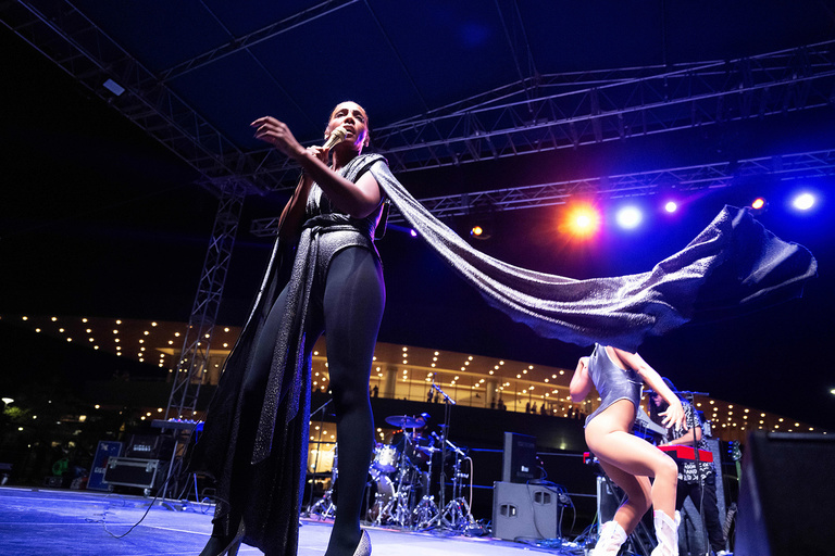Dawn Richard performs at a concert on the Hancher Green