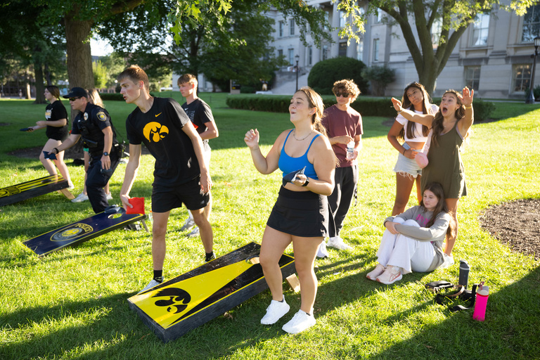 Students playing lawn games