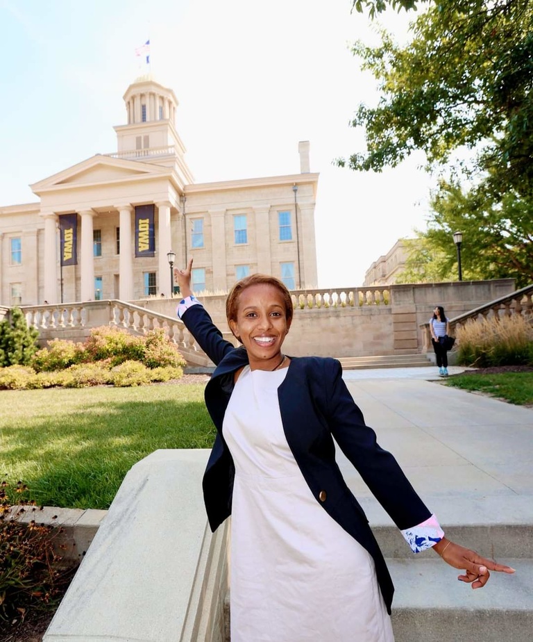 Mihiret Redi standing in front of Old Capitol