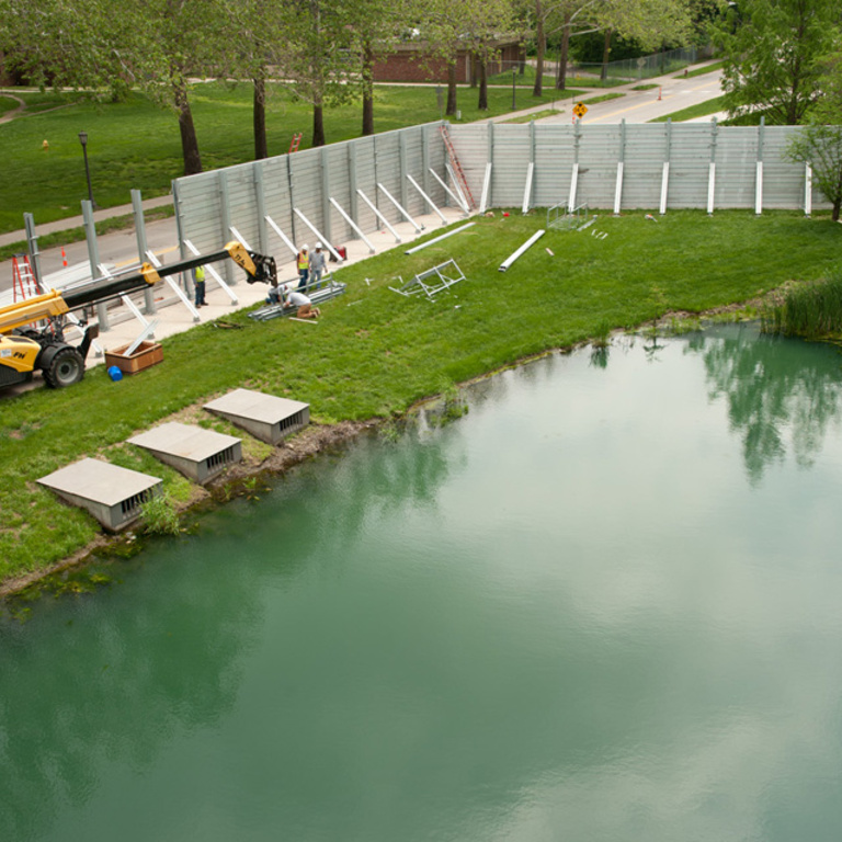 Flood wall construction at Art Building West.